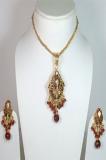 Maroon, Golden Color Polki Studded Necklace Set