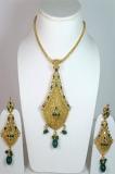 Green Golden Color Polki Studded Necklace Set