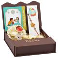 Divine Gift Hamper W/ Shubh Laxmi Ji Rakhi + Roli, Chaval, Card, Chocolates