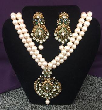 Traditional Peacoack Design of Pearl & Kundan Work Necklace W/ Earring Traditional Peacoack Design of Pearl & Kundan Work Necklace W/ Earring