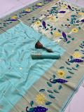 Aqua Blue Semi Silk Saree
