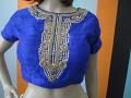 Raw Silk Royal Blue Blouse With Gold Work Around Neck Raw Silk Royal Blue Blouse With Gold Work Around Neck
