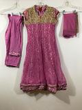 Pink Soft Net Dress, Chiffon Chuidar Pant & Net Duppata