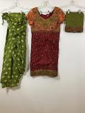 Patiyala Maroon Raw Slik Dress w/ Chiffon Duppata