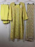 Lemon Yellow Chiffon Dress w/ Orange Dye Color,Salwar Pant,Chiffon Duppata