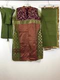 Fancy Maroon Jaquard Churidar Net Stole w/ Optional Short Sleeves
