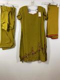 Pretty Dark Olive Color Patiyala Suit w/ Chiffon Dupatta
