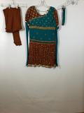 Brick Brown & Blue w/ Chiffon Churidar & Matching Duppatta