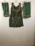 Light Olive Green Tessar Silk w/ Chiffon Duppatta & Churidar Pants, w/ Optional Half Sleeves