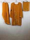 Mustard Yellow Crape Patiala w/ Chiffon Duppatta