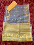 Handwoven Dhakai Jamdani Saree – Sky Blue with Gold & Silver Zari