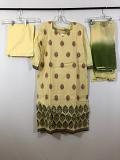 Cream & Olive Green Self Printed Cotton Readymade Salwar Kameez Suit