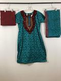 Teel Green Cotton Dress w/ Patiyala Pants Andchiffon Duppata