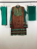 Jacquard Maroon Dress w/ Chuidar Pants & Net Duppatta
