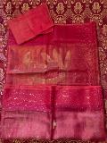 Elegant Resham Tissue Saree – Magenta with Gold Zari & Sequin Detailing