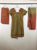 Light Olive Green Cotton Dress w/ Salwar Pants  & Chiffon Duppata