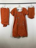 Orange Cotton Dress w/ Salwar Pants & Chiffon Duppata