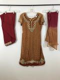 Light Brown Crepe Dress w/ Patiyala Pants & Chiffon Duppata