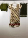 Half White Cotton Fancy Suite w/ Net Duppata & Matching Green Cotton Pants.