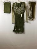 Partywear Crushed Silk Green Churidar Suit w/ Net Dupatta Partywear Crushed Silk Green Churidar Suit w/ Net Dupatta