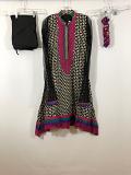 Black Cotton Churidar w/ Net Sleeves & Cotton Dupatta