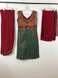 Green & Maroon Chanderi Cotton Jacquard Dress w/ Patiyala Pand & Chiffon Dupatta