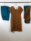 Brown Cotton Dress w/ Patiyala Pants w/ Chiffon Dupatta