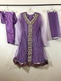 Lavendar Net Dress w/ Churidar Pants & Net Dupatta