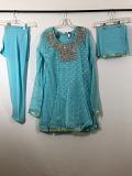 Sky Blue Chiffon Dress w/ Churidar Pants & Chiffon Duppatta