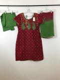 Red  Chanderi Cotton Patiyala Dress w/ Chiffon Dupatta