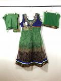 Green & Brown Net Masakali Dress w/ Churidar Pants & Net Dupatta