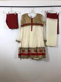 Half White Cotton Dress w/ Churidar Pants & Chiffon Dupatta
