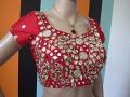 Party Wear Hot Red Mirror Work Blouse