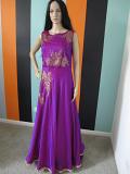 Designer Purple Indo-American cocktail dress with gold floral embellishment