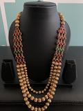 Traditional Evergreen Three-String Beaded Mohana Mala Necklace