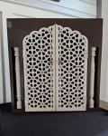 Wooden Puja Mandir for Home with Carving & Door - 24"
