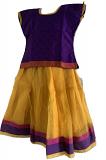 Yellow and Purple Cotton Pattu Pavada - Size 22 ( 4yrs to 5yrs )