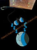 Blue n white pendant -Eco Friendly Hand-painted Terracotta jewelry 