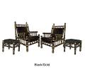 Black Gold Teakwood Carved Chair Set 