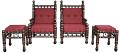 Maroon/Gold Teakwood Carved Chair Set 