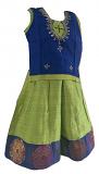 Fluorescent Green & Blue Pattu Pavada Pattu Parikini - Size 12, 14 and 16