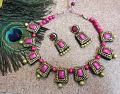 Designer Choker Set in Pink and Gold with Matching Earrings Designer Choker Set in Pink and Gold with Matching Earrings