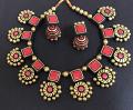 Grand Designer Choker Set w/ Jhumkas in Shades of Red,Gold & Black!
