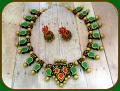 Temple Style Short Terracotta Maanga Haaram in Red & Green