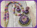 Lovely Peacock Teracotta Set w/ Jhumkas in Purple & Pink