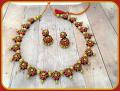 Handmade Floral Terracotta Necklace w/ Jhumkas in Shades of Red