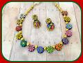 Colorful Floral Multicolor Terracotta Necklace w/ Jhumkas