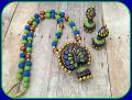Green & Blue Terracotta Peacock Long Necklace w/ Peacock Jhumkas