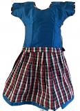 Blue and Red Mix Chexs Pattu Pavada - Size 16 ( 1yrs to 2yrs)