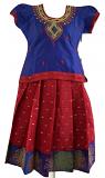 Red and Blue Pattu Pavada / Parikini - Size 18 ( 2yrs to 3yrs) 